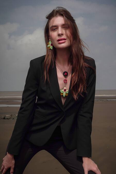 Buy_The YV Brand By Yashvi Vanani_Green Bead The Daffodil Bud Stud Earrings_Online_at_Aza_Fashions