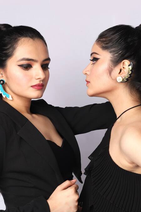 The YV Brand By Yashvi Vanani_Gold Plated Stone The Phoenix Wing Stud Earrings_Online_at_Aza_Fashions