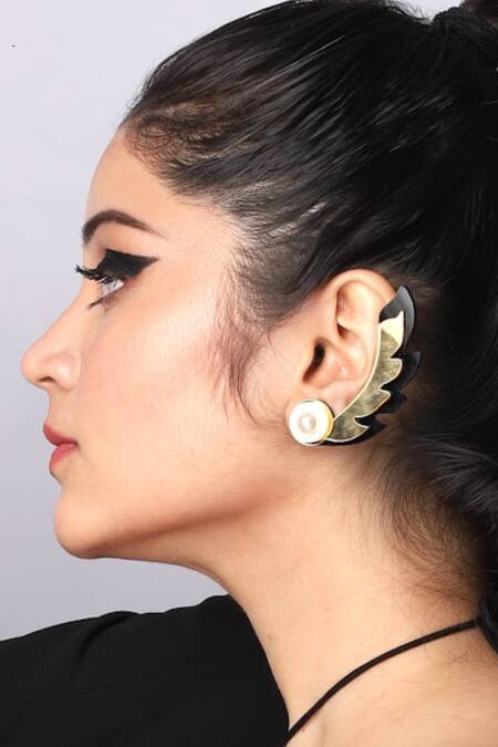 Buy_The YV Brand By Yashvi Vanani_Gold Plated Stone The Phoenix Wing Stud Earrings_Online_at_Aza_Fashions