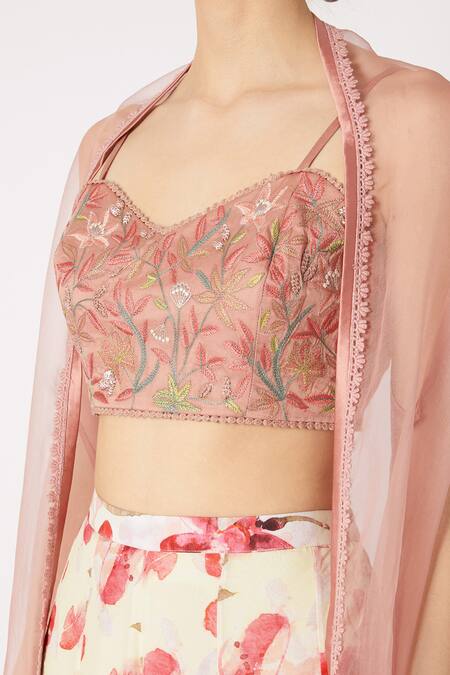 Buy_Devnaagri_Pink , Organza, Silk Satin, Mulmul Cape Embroidered And Palazzo Set_Online_at_Aza_Fashions