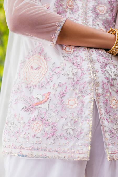 Tarini Vij White Net Lining Satin Sequin, Cutdana And Resham Embroidered Kurta Sharara Set Online at Aza Fashions Tarini Vij_White Net Lining Satin Sequin, Cutdana And Resham Embroidered Kurta Sharara Set _Online_at_Aza_Fashions