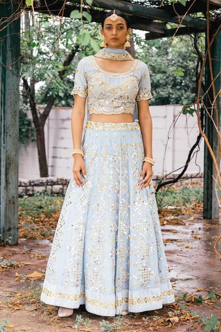 Buy Women Powder Blue Sequin Embroidered Lehenga Set With Embellished  Blouse And Dupatta - Ready To Wear Lehengas - Indya