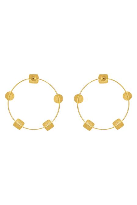 Zohra_Gold Plated Embroidery Geometric Hoops _Online_at_Aza_Fashions