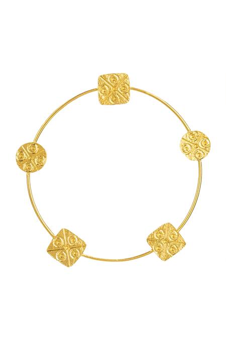 Buy_Zohra_Gold Plated Embroidery Geometric Hoops _Online_at_Aza_Fashions