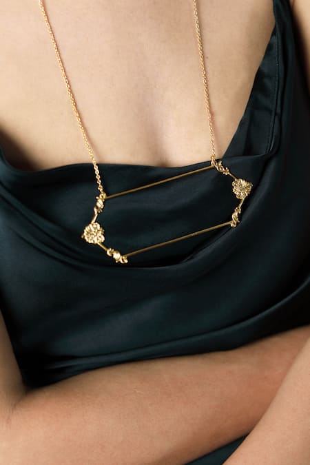 Zohra_Gold Plated Floral Necklace - Single Pc Only _Online_at_Aza_Fashions