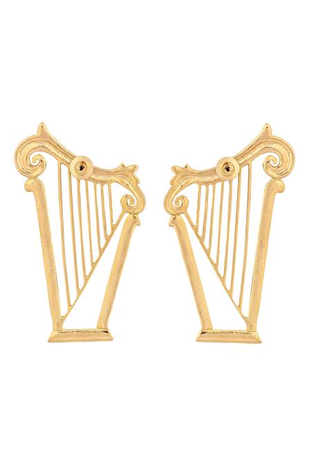 Zohra_Gold Plated Cut Work Abstract Earrings _Online_at_Aza_Fashions