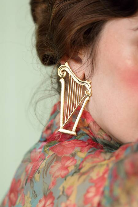 Buy_Zohra_Gold Plated Cut Work Abstract Earrings _Online_at_Aza_Fashions