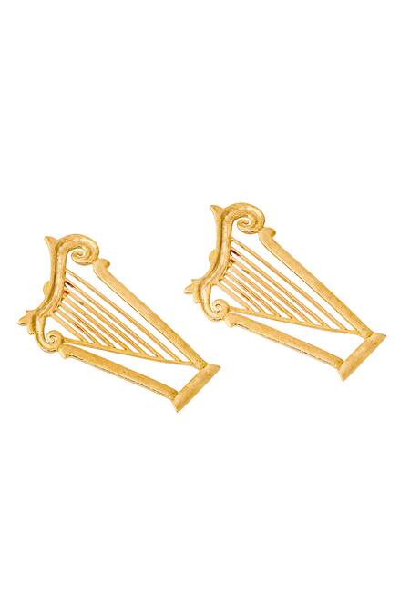 Shop_Zohra_Gold Plated Cut Work Abstract Earrings _Online_at_Aza_Fashions
