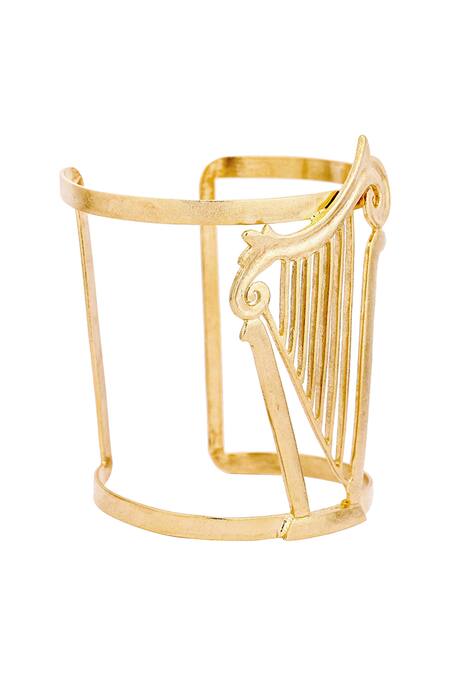 Zohra_Gold Plated Cut Work Abstract Bracelet _Online_at_Aza_Fashions