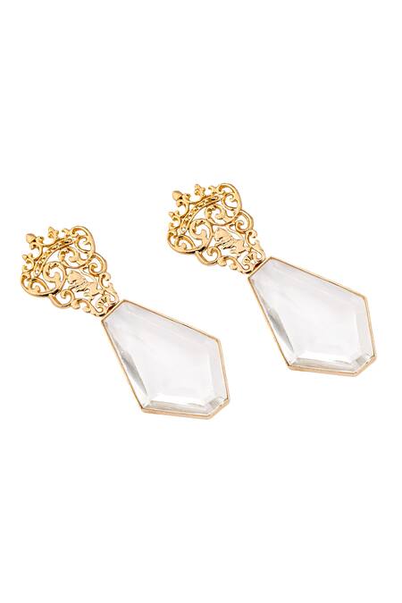 Zohra_Gold Plated Stones Drop Earrings _Online_at_Aza_Fashions