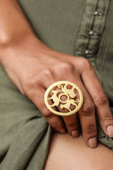 Zohra Gold Plated Carved Circular Ring