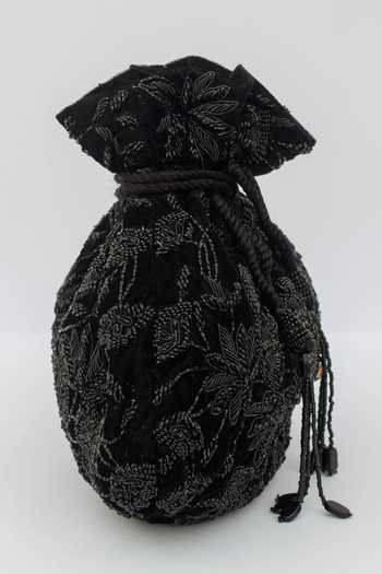Eena Black Embroidery, Beads Zahara Floral Potli Bag Online at Aza Fashions Eena_Black Embroidery, Beads Zahara Floral Potli Bag _Online_at_Aza_Fashions