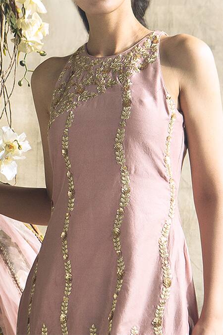 Rachit Khanna_Pink Silk, Organza Round Embroidered Kurta And Palazzo Set _Online_at_Aza_Fashions
