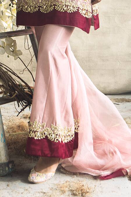 Buy_Rachit Khanna_Pink Silk, Organza Round Embroidered Kurta And Palazzo Set _Online_at_Aza_Fashions