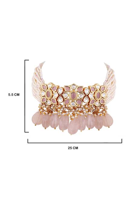 Buy_Anayah Jewellery_White Pearls, Beads, Diamonds Kundan Beaded Choker Set_Online_at_Aza_Fashions