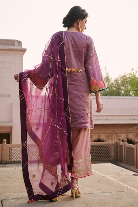 Shop_Rajiramniq_Purple , Organza, Tissue Round Kurta Set _at_Aza_Fashions