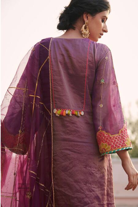 Buy_Rajiramniq_Purple , Organza, Tissue Round Kurta Set _Online_at_Aza_Fashions