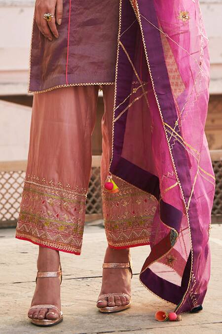 Rajiramniq_Purple , Organza, Tissue Round Kurta Set _at_Aza_Fashions