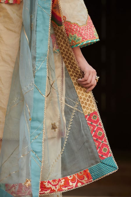 Rajiramniq_Gold Tissue Silk Embroidery Round Kurta Set _at_Aza_Fashions