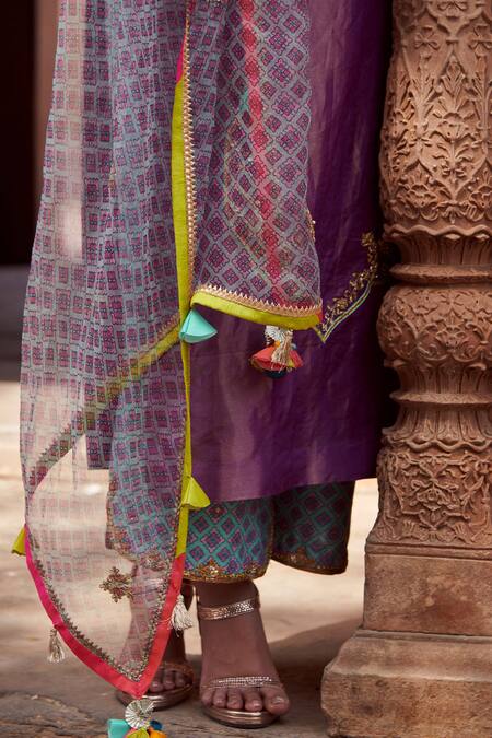 Shop Rajiramniq Purple Tissue Silk Embroidery Round Kurta Set Online at Aza Fashions Shop_Rajiramniq_Purple Tissue Silk Embroidery Round Kurta Set _Online_at_Aza_Fashions