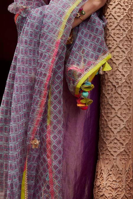 Rajiramniq Purple Tissue Silk Embroidery Round Kurta Set at Aza Fashions Rajiramniq_Purple Tissue Silk Embroidery Round Kurta Set _at_Aza_Fashions