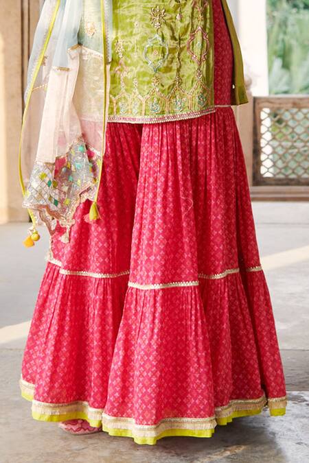 Buy Rajiramniq Red Tissue Silk Embroidery V Neck Kurta Set Online at Aza Fashions Buy_Rajiramniq_Red Tissue Silk Embroidery V Neck Kurta Set _Online_at_Aza_Fashions