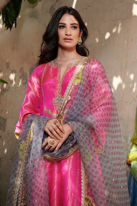 Rajiramniq Pink , Organza, Tissue Round Kurta Set Online at Aza Fashions Rajiramniq_Pink , Organza, Tissue Round Kurta Set _Online_at_Aza_Fashions