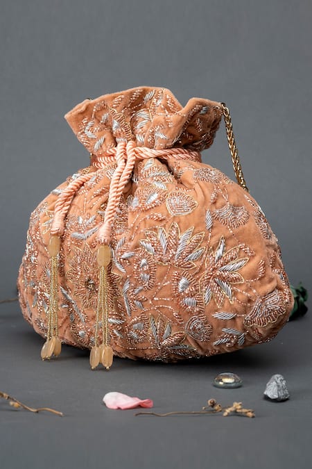 Shop Eena Pink Embellished Potli Bag at Aza Fashions Shop_Eena_Pink Embellished Potli Bag _at_Aza_Fashions