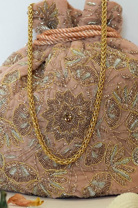 Eena Pink Embroidery, Beads, Sequins Embellished Potli Bag Online at Aza Fashions Eena_Pink Embroidery, Beads, Sequins Embellished Potli Bag _Online_at_Aza_Fashions