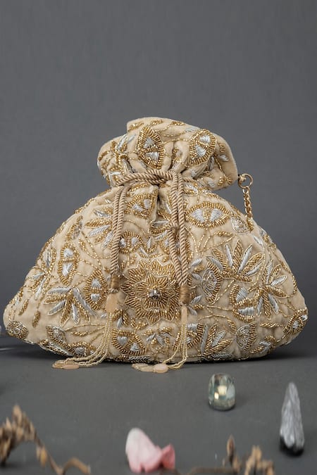 Shop Eena Gold Embellished Potli Bag at Aza Fashions Shop_Eena_Gold Embellished Potli Bag _at_Aza_Fashions
