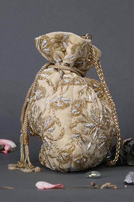 Eena Gold Embellished Potli Bag Online at Aza Fashions Eena_Gold Embellished Potli Bag _Online_at_Aza_Fashions