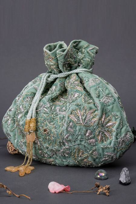 Shop Eena Green Embellished Potli Bag at Aza Fashions Shop_Eena_Green Embellished Potli Bag _at_Aza_Fashions