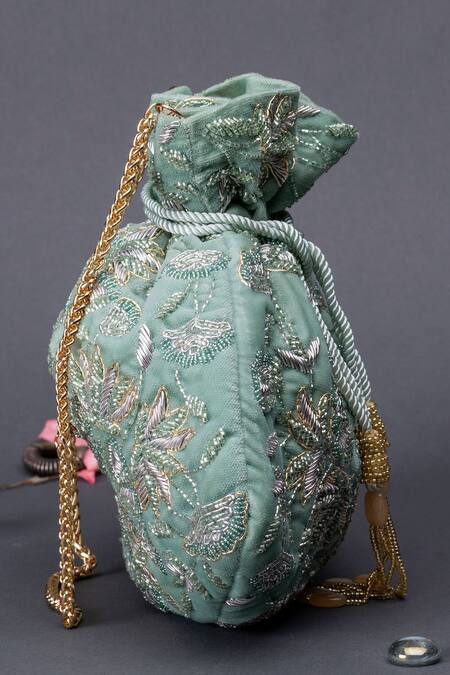 Eena Green Embellished Potli Bag Online at Aza Fashions Eena_Green Embellished Potli Bag _Online_at_Aza_Fashions