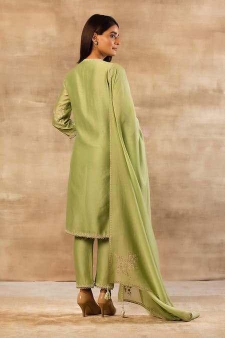 Shop Sana Barreja Green Chanderi Silk Round Kurta Set at Aza Fashions Shop_Sana Barreja_Green Chanderi Silk Round Kurta Set _at_Aza_Fashions
