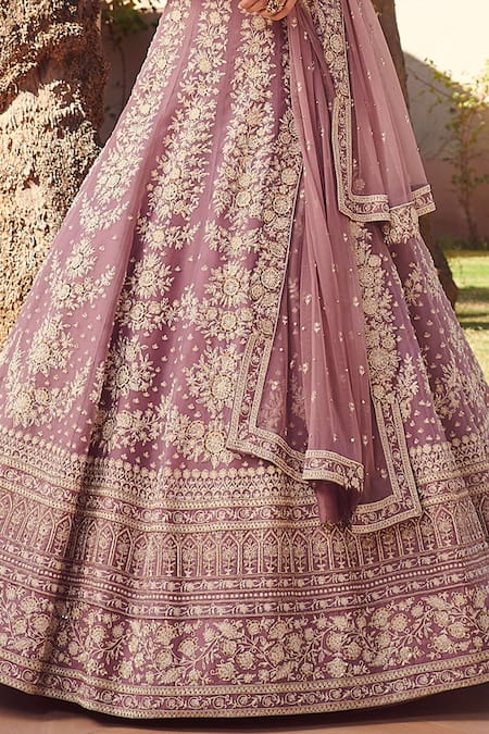 Buy_Sahil Kochhar_Purple Silk Organza U Neck Zara Aari Bridal Lehenga Set_Online_at_Aza_Fashions