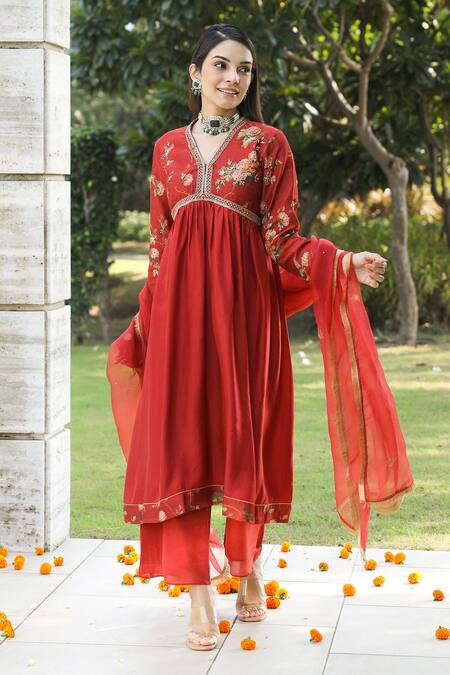 Red Silk Kurta Set