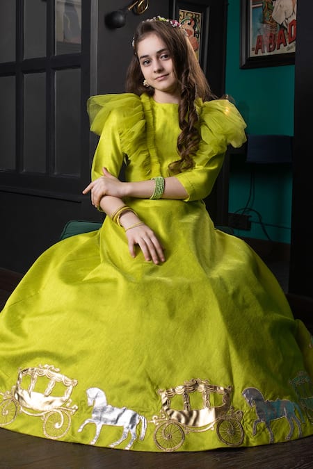Buy_Hoity Moppet_Green Silk, Satin Applique Zarin Lehenga And Top Set _Online_at_Aza_Fashions