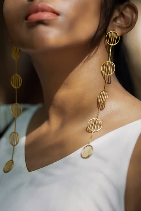 One Nought One One Gold Plated Geometric Long Earrings