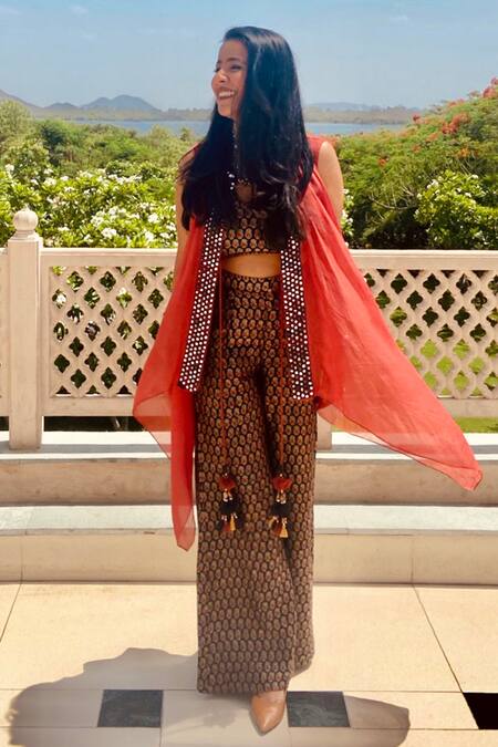 Zariya The Label Asymmetric Cape Pant Set 