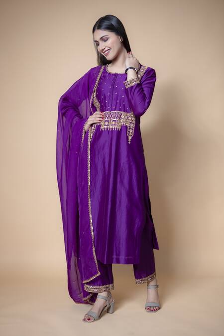 Ikshita Choudhary_Purple Tissue Organza Embroidered Sequins Work Dupatta_Online_at_Aza_Fashions