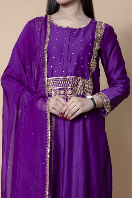 Shop_Ikshita Choudhary_Purple Tissue Organza Embroidered Sequins Work Dupatta_Online_at_Aza_Fashions