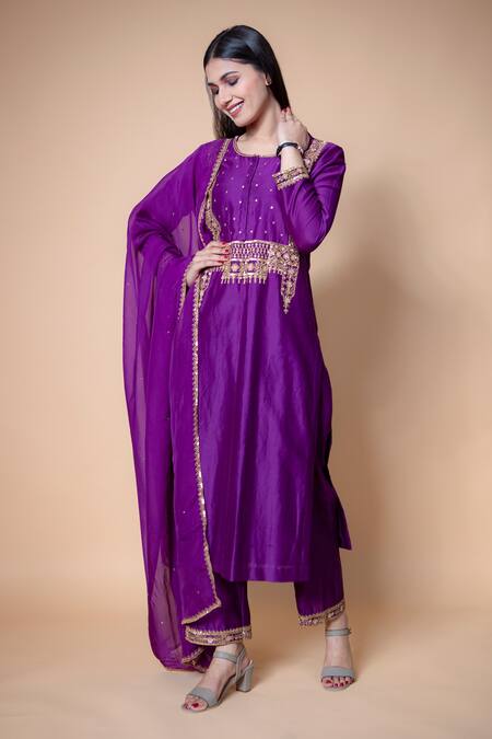 Buy Ikshita Choudhary Purple Chanderi Silk Floral, Sequins Round Embroidered Kurta And Pant Set Online at Aza Fashions Buy_Ikshita Choudhary_Purple Chanderi Silk Floral, Sequins Round Embroidered Kurta And Pant Set_Online_at_Aza_Fashions