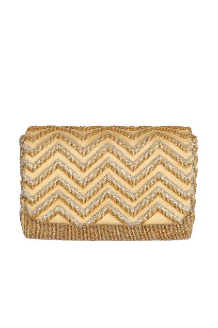 Shop_Lovetobag_Gold Crystals Zena Flapover Embellished Clutch _at_Aza_Fashions