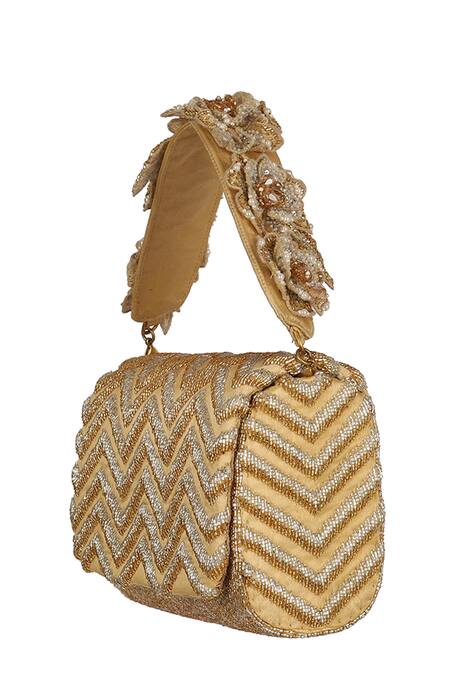 Lovetobag_Gold Crystals Zena Flapover Embellished Clutch _Online_at_Aza_Fashions