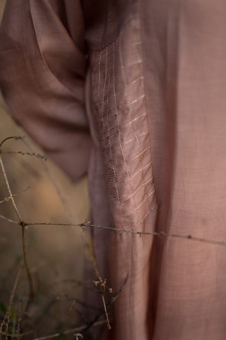 Dot_Pink Cotton Silk Round Kurta And Pant Set _at_Aza_Fashions