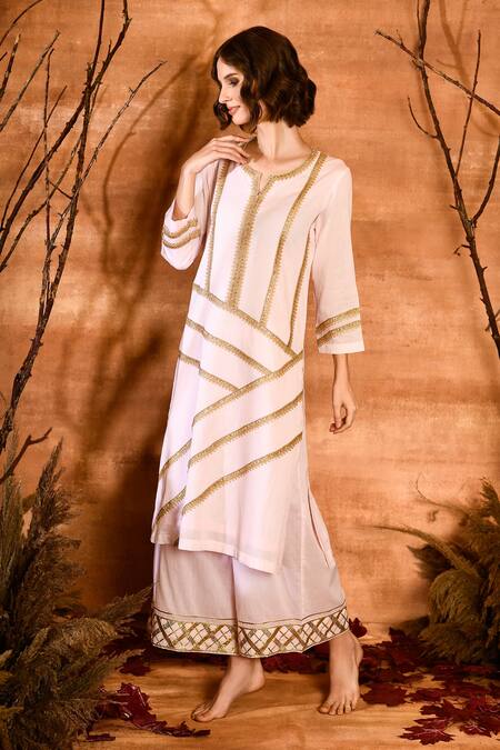 Buy_Amrita Artisanal Clothing_Pink Mul Mul Gota Embroidered Kurta Set_Online_at_Aza_Fashions