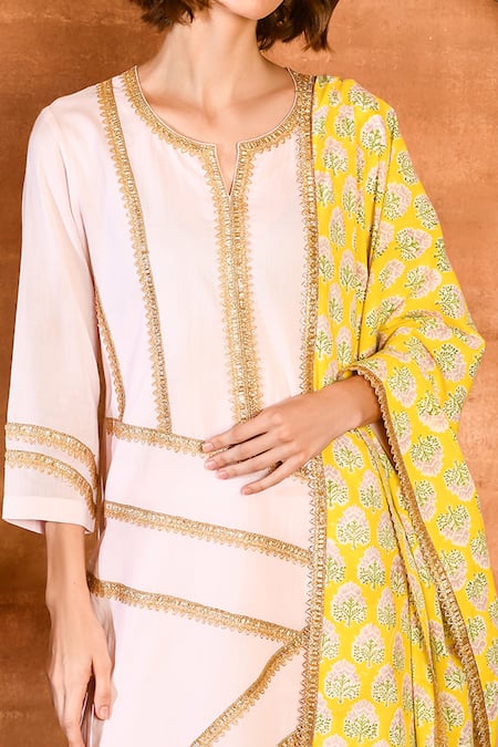 Shop_Amrita Artisanal Clothing_Pink Mul Mul Gota Embroidered Kurta Set_Online_at_Aza_Fashions