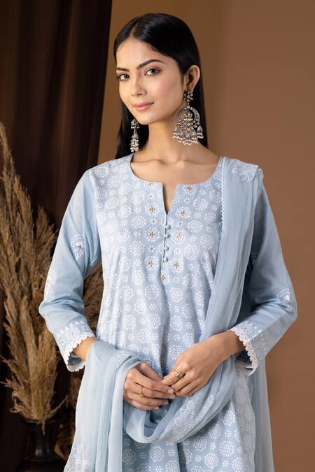 Abbaran Blue Cotton, Chiffon Lace, Tassels, Embroidery Flora Pattern Kurta Gharara Set at Aza Fashions Abbaran_Blue Cotton, Chiffon Lace, Tassels, Embroidery Flora Pattern Kurta Gharara Set _at_Aza_Fashions