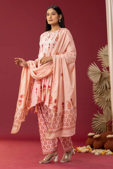 Buy Abbaran Pink , Satin Lace, Gota Patti Pintuck Block Print Kurta Salwar Set Online at Aza Fashions Buy_Abbaran_Pink , Satin Lace, Gota Patti Pintuck Block Print Kurta Salwar Set _Online_at_Aza_Fashions