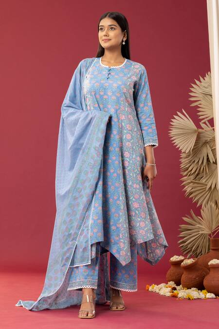 Buy Abbaran Blue , Satin Lace, Embroidery Spring Block Kurta Palazzo Set Online at Aza Fashions Buy_Abbaran_Blue , Satin Lace, Embroidery Spring Block Kurta Palazzo Set _Online_at_Aza_Fashions